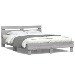 vidaXL Bedframe met hoofdeinde en LED grijs sonoma eiken 150x200 cm