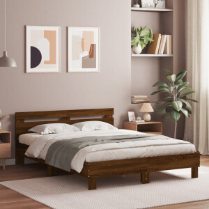 vidaXL Bedframe met hoofdeinde en LED bruin eikenkleur 140x200 cm