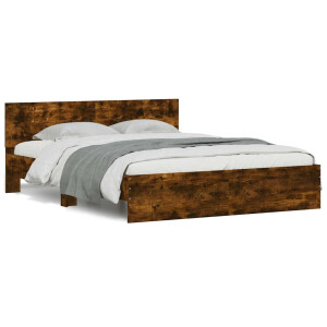 vidaXL Bedframe met hoofdeinde en LED gerookt eikenkleurig 150x200 cm