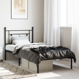 vidaXL Bedframe met hoofdbord metaal zwart 90x190 cm