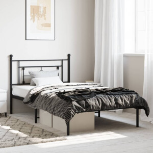 vidaXL Bedframe met hoofdbord metaal zwart 107x203 cm