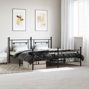 vidaXL Bedframe met hoofd- en voeteneinde metaal zwart 183x213 cm