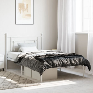 vidaXL Bedframe met hoofdbord metaal wit 107x203 cm
