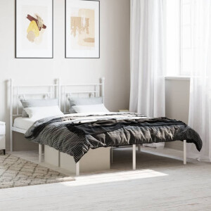 vidaXL Bedframe met hoofdbord metaal wit 135x190 cm