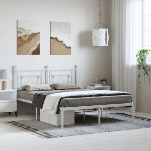 vidaXL Bedframe met hoofdbord metaal wit 150x200 cm