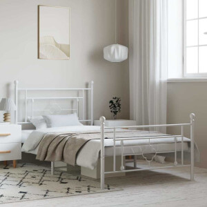 vidaXL Bedframe met hoofd- en voeteneinde metaal wit 100x200 cm