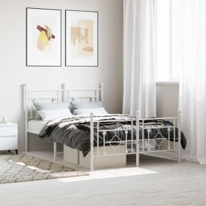 vidaXL Bedframe met hoofd- en voeteneinde metaal wit 120 x 190 cm