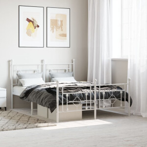 vidaXL Bedframe met hoofd- en voeteneinde metaal wit 140x190 cm
