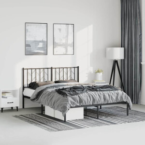 vidaXL Bedframe met hoofdbord metaal zwart 150x200 cm