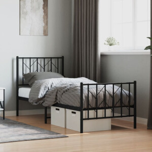 vidaXL Bedframe met hoofd- en voeteneinde metaal zwart 75x190 cm