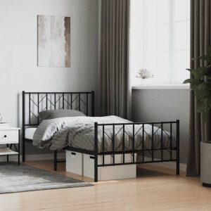 vidaXL Bedframe met hoofd- en voeteneinde metaal zwart 100x190 cm
