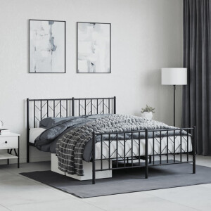 vidaXL Bedframe met hoofd- en voeteneinde metaal zwart 135x190 cm