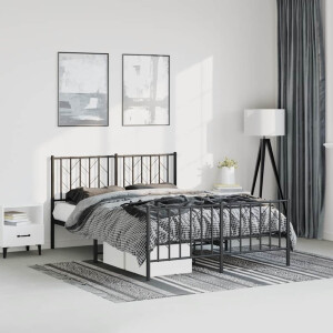 vidaXL Bedframe met hoofd- en voeteneinde metaal zwart 150x200 cm
