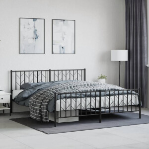 vidaXL Bedframe met hoofd- en voeteneinde metaal zwart 183x213 cm