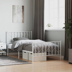 vidaXL Bedframe met hoofd- en voeteneinde metaal wit 100x190 cm