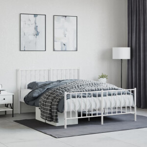vidaXL Bedframe met hoofd- en voeteneinde metaal wit 135x190 cm