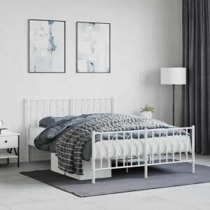 vidaXL Bedframe met hoofd- en voeteneinde metaal wit 140x190 cm
