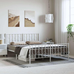 vidaXL Bedframe met hoofd- en voeteneinde metaal wit 150x200 cm