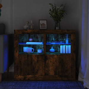 vidaXL Bijzetkastjes met LED 2 st bewerkt hout gerookt eikenkleurig