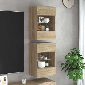 vidaXL Wandkasten met LED-verlichting voor tv 2 st 40x30x60,5 cm sonoma eikenkleurig