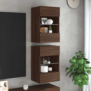 vidaXL Wandkasten met LED-verlichting voor tv 2 st 40x30x60,5 cm bruin eikenkleur