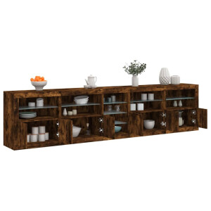 vidaXL Dressoir met LED-verlichting 283,5x37x67 cm gerookt eikenkleur