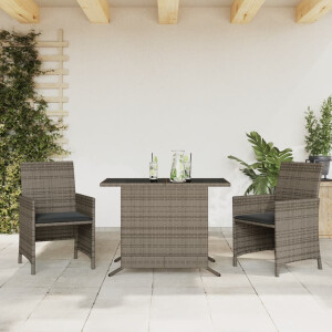 vidaXL 3-delige Bistroset met kussens poly rattan grijs