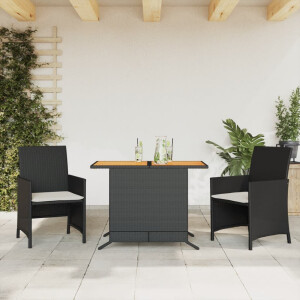 vidaXL 3-delige Bistroset met kussens poly rattan zwart