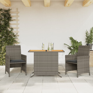 vidaXL 3-delige Bistroset met <a title="kussens vergelijken" href="https://furn.nl/kussens">kussens</a> poly rattan grijs
