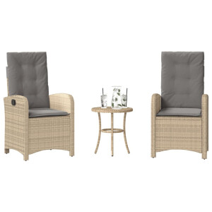 vidaXL 3-delige Bistroset met kussens poly rattan gemengd beige