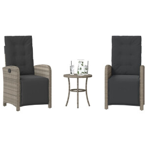 vidaXL 3-delige Bistroset met kussens poly rattan grijs