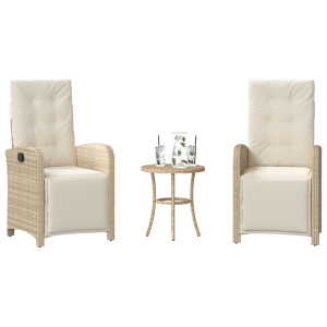 vidaXL 3-delige Bistroset met kussens poly rattan beige