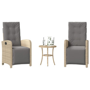 vidaXL 3-delige Bistroset met kussens poly rattan gemengd beige