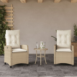 vidaXL Tuinstoelen 2 st verstelbaar met kussens poly rattan beige