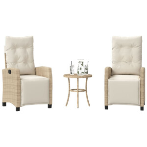 vidaXL 3-delige Bistroset met kussens poly rattan beige
