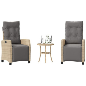 vidaXL 3-delige Bistroset met kussens poly rattan gemengd beige