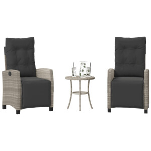 vidaXL 3-delige Bistroset met kussens poly rattan lichtgrijs