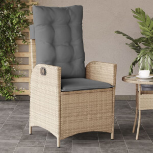 vidaXL Tuinstoel verstelbaar met kussens poly rattan gemengd beige