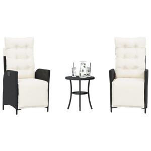 vidaXL 3-delige Bistroset met kussens poly rattan zwart