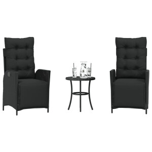 vidaXL 3-delige Bistroset met kussens poly rattan zwart