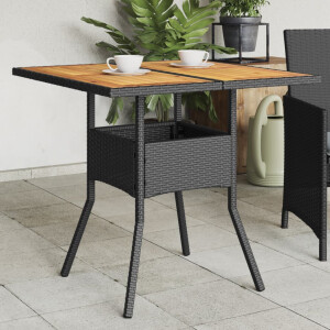 vidaXL Tuintafel met acaciahouten blad 80x80x75 cm poly rattan zwart