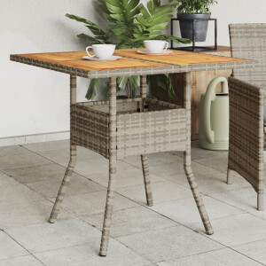 vidaXL Tuintafel met acaciahouten blad 80x80x75 cm poly rattan grijs