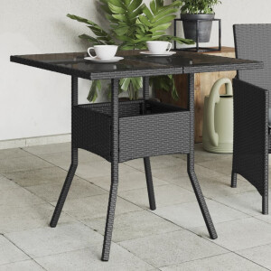 vidaXL Tuintafel met glazen blad 80x80x75 cm poly rattan zwart
