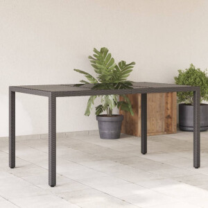 vidaXL Tuintafel met glazen blad 150x90x75 cm poly rattan zwart