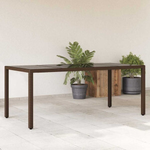 vidaXL Tuintafel met glazen blad 190x90x75 cm poly rattan bruin