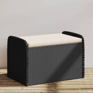 vidaXL Opbergbankje met kussen 80x51x52 cm poly rattan zwart