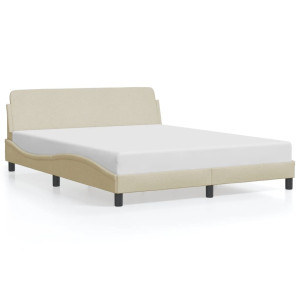 vidaXL Bedframe met hoofdbord stof crèmekleurig 160x200 cm