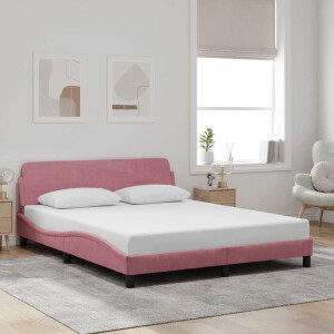 vidaXL Bedframe met hoofdeinde "Dover" 160x200 cm fluweel roze