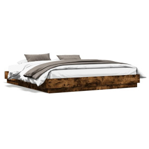 vidaXL Bedframe met LED-verlichting gerookt eikenkleurig 180x200 cm