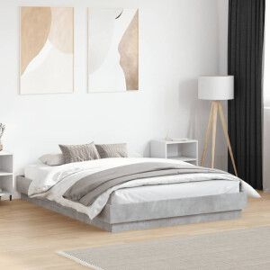 vidaXL Bedframe bewerkt hout betongrijs 135x190 cm